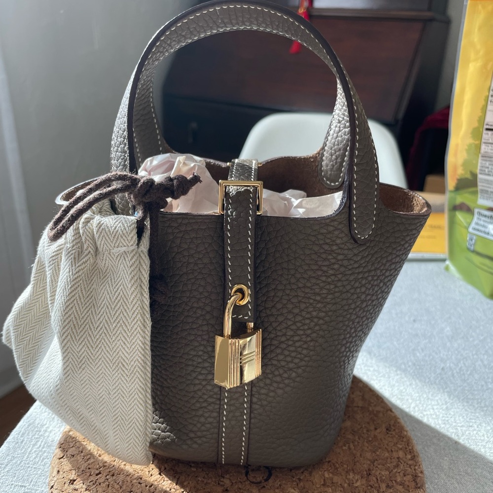 Mini handmade leather bag picotin bag bucket bag micro bag